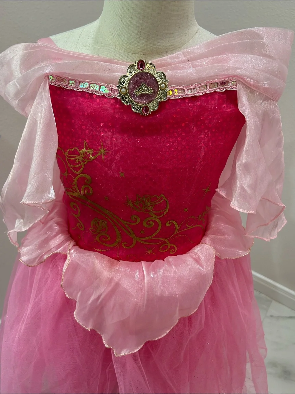 Disney Sleeping Beauty Princess Aurora Tulle Costume Dress, Girls Size 5/6